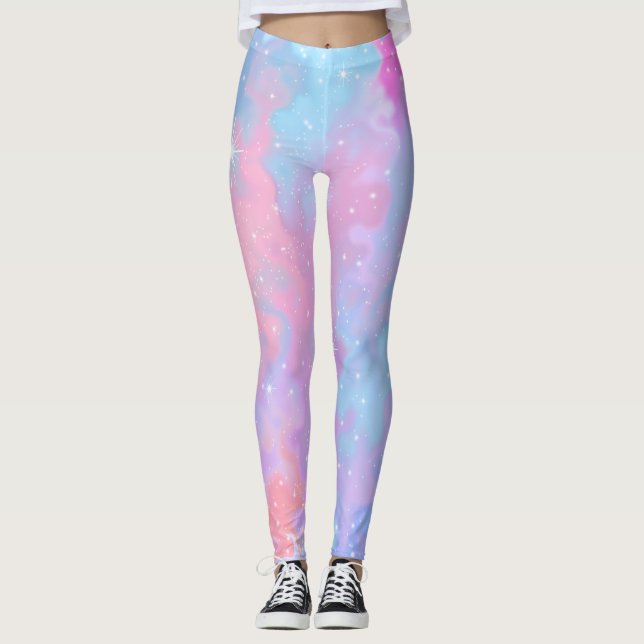 Pastel Colours Kawaii Sparkles Pink Blue Purple Leggings (Front)