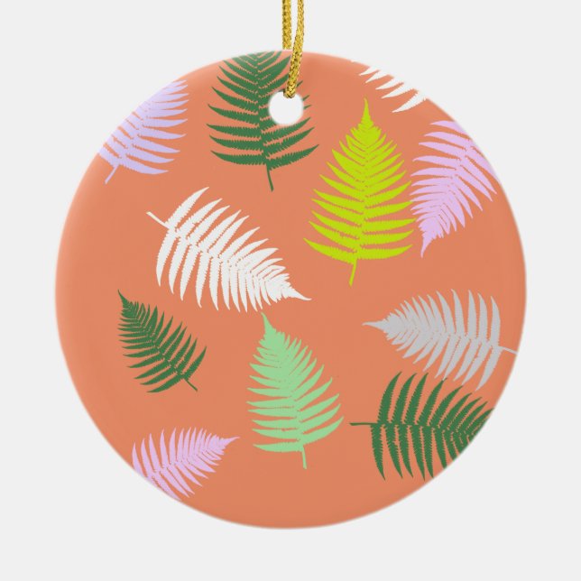 Pastel Colours Lucky Fern Ceramic Ornament (Front)