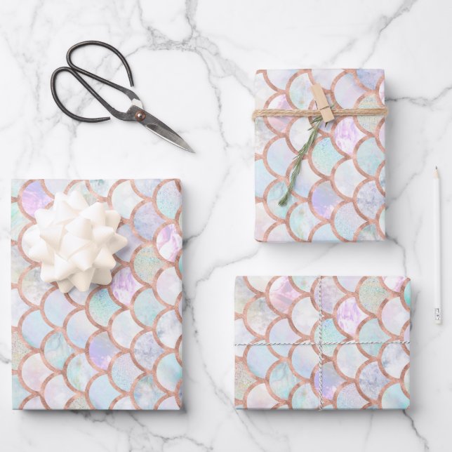 Pastel Colours Mermaid Scales Pattern Wrapping Paper Sheet (Front)