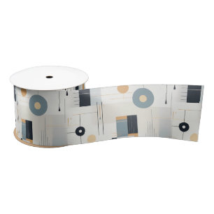 Pastel colours mid-century geometric pattern satin ribbon