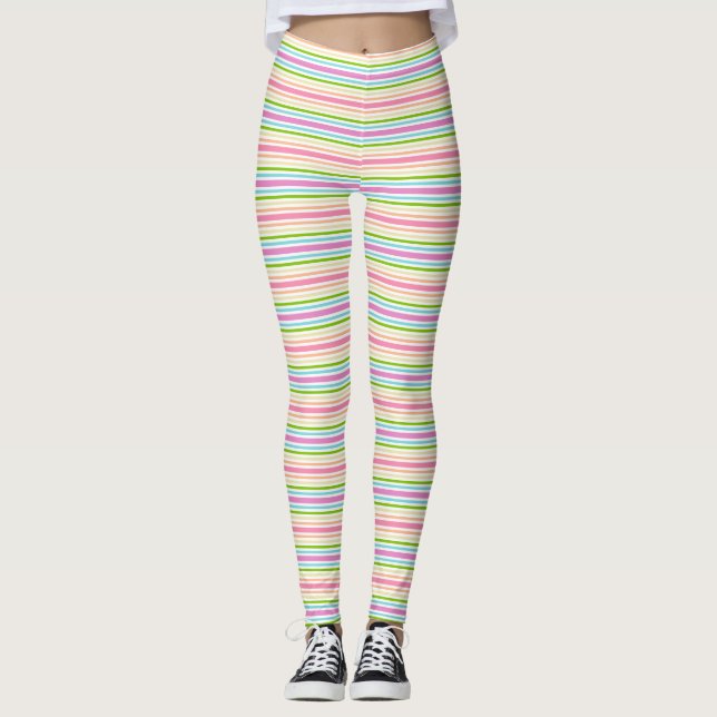 Pastel Colours Modern Elegant Trendy Pink Rose Blu Leggings (Front)