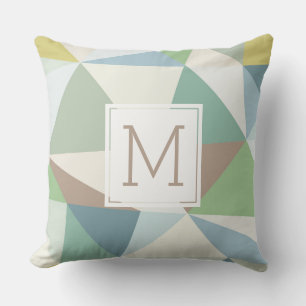 Pastel Colours Modern Geometric Pattern Monogram Throw Pillow