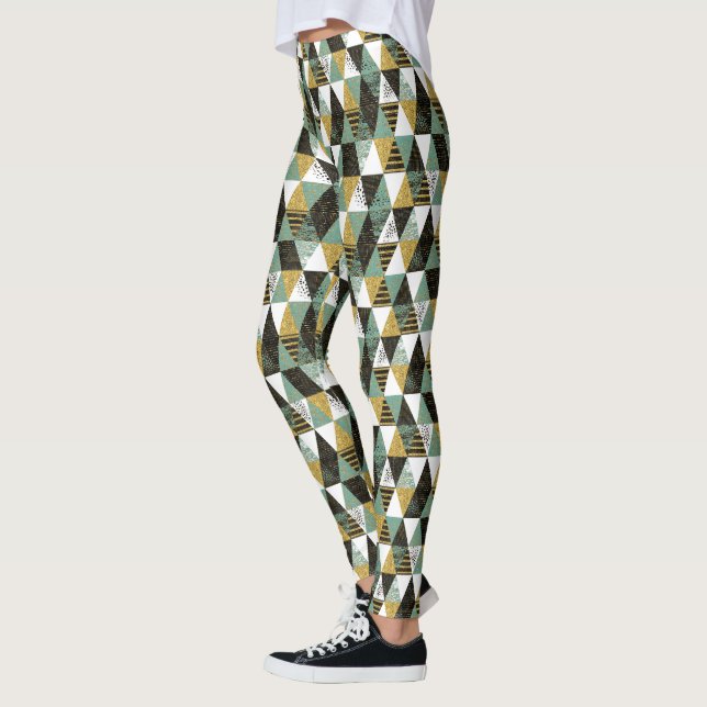 Pastel Colours Modern Geometric Triangles Pattern Leggings (Left)