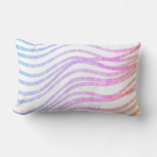 pastel colours painted wavy stripes on white lumbar pillow
