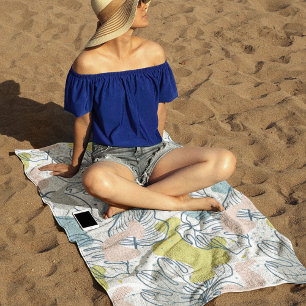 Pastel colours Palm leaves and organic shapes Beach Towel