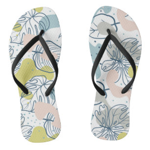 Pastel colours Palm leaves and organic shapes Flip Flops