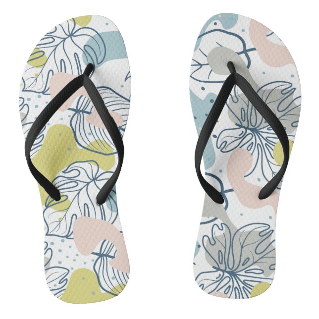Pastel colours Palm leaves and organic shapes Flip Flops (Footbed)