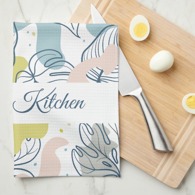 Pastel colours Palm leaves and organic shapes Kitchen Towel (Quarter Fold)