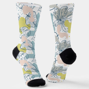Pastel colours Palm leaves and organic shapes Socks