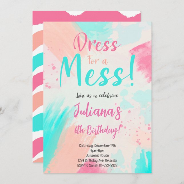 Pastel Colours Peinture Anniversaire Invitation (Devant / Derrière)