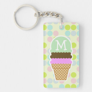 Pastel Colours, Polka Dot; Ice Cream Cone Keychain