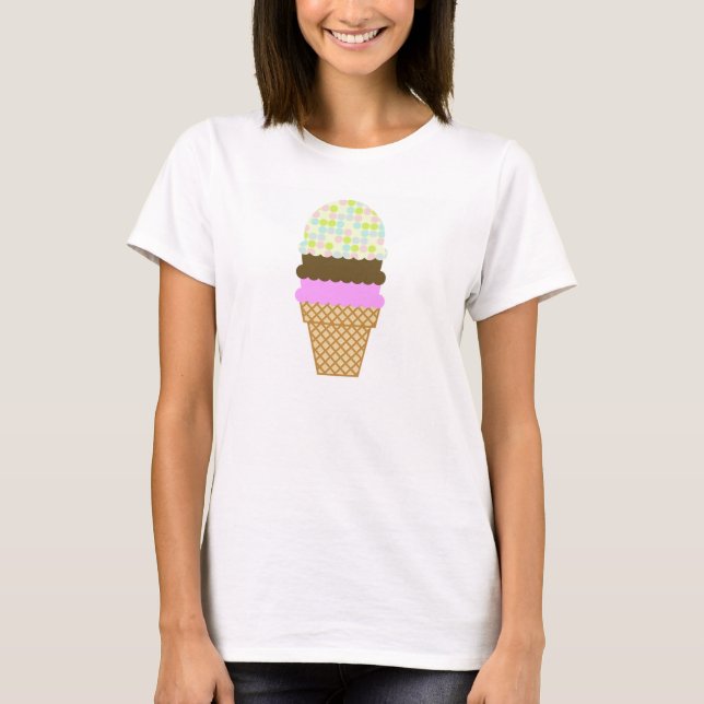 Pastel Colours, Polka Dot; Ice Cream Cone T-Shirt (Front)