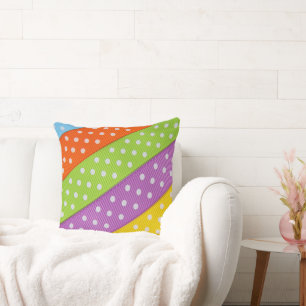 Pastel Colours Polka Dot Ribbon Pattern Throw Pillow