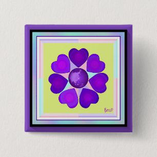 Pastel colours & purple hearts beating 2 inch square button