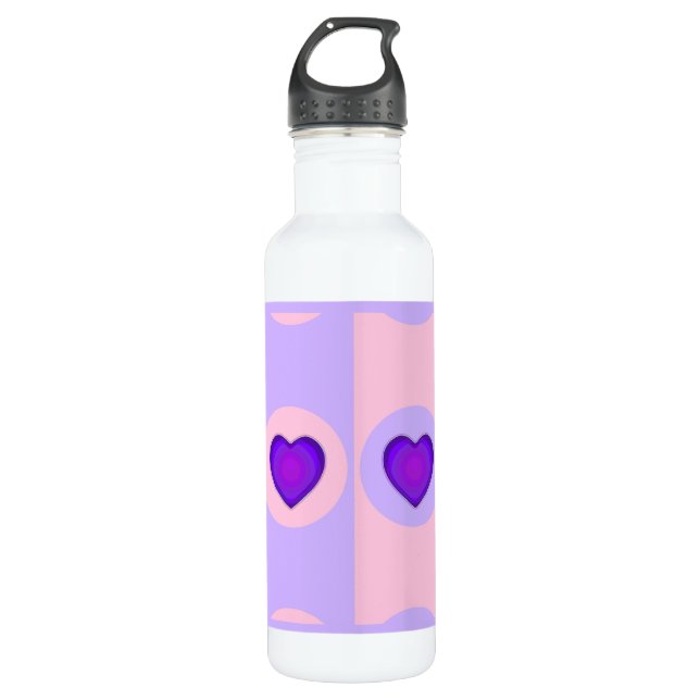 Pastel colours & purple hearts beating 710 ml water bottle (Front)
