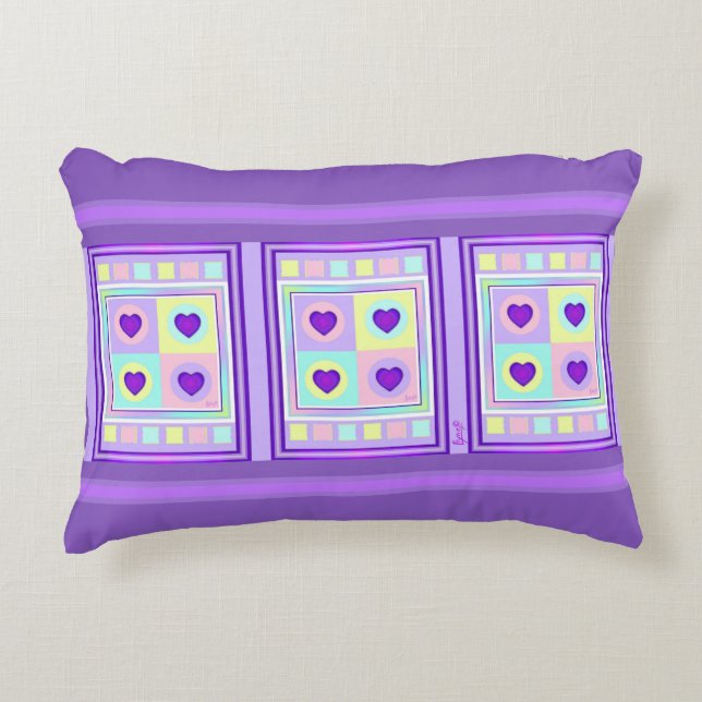 Pastel colours & purple hearts beating accent pillow (Front)