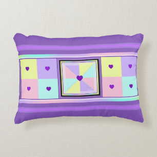 Pastel colours & purple hearts beating accent pillow