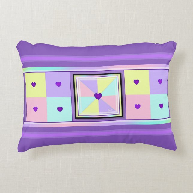 Pastel colours & purple hearts beating accent pillow (Front)
