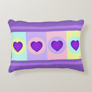 Pastel colours & purple hearts beating accent pillow