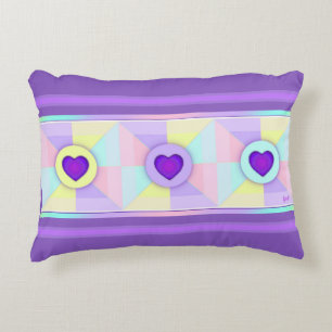 Pastel colours & purple hearts beating accent pillow