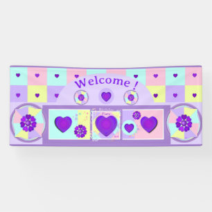 Pastel colours & purple hearts beating banner