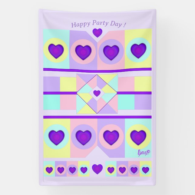 Pastel colours & purple hearts beating banner (Vertical)