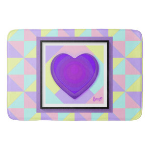 Pastel colours & purple hearts beating bath mat