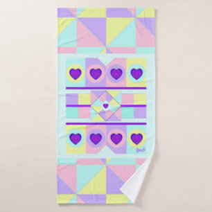 Pastel colours & purple hearts beating bath towel