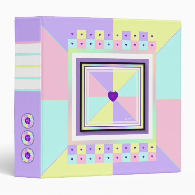 Pastel colours & purple hearts beating binder (Front/Spine)