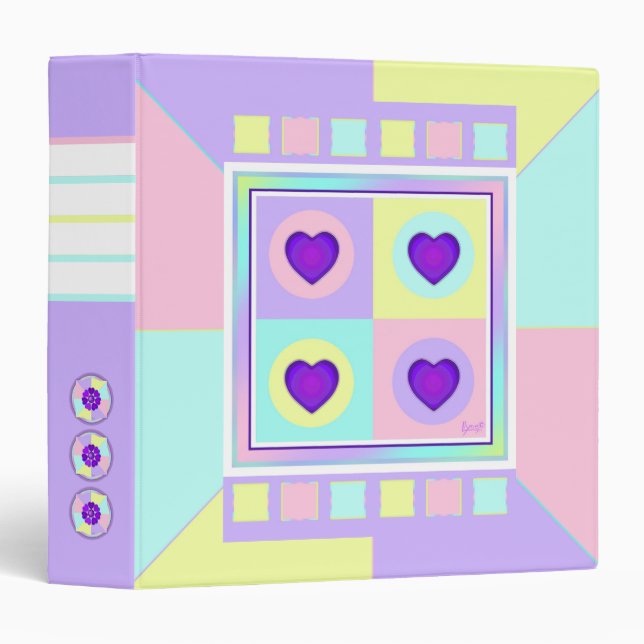 Pastel colours & purple hearts beating binder (Front/Spine)