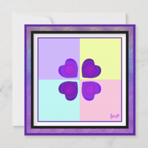 Pastel colours & purple hearts beating blank card