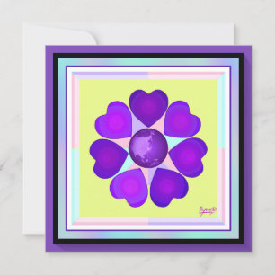 Pastel colours & purple hearts beating blank card