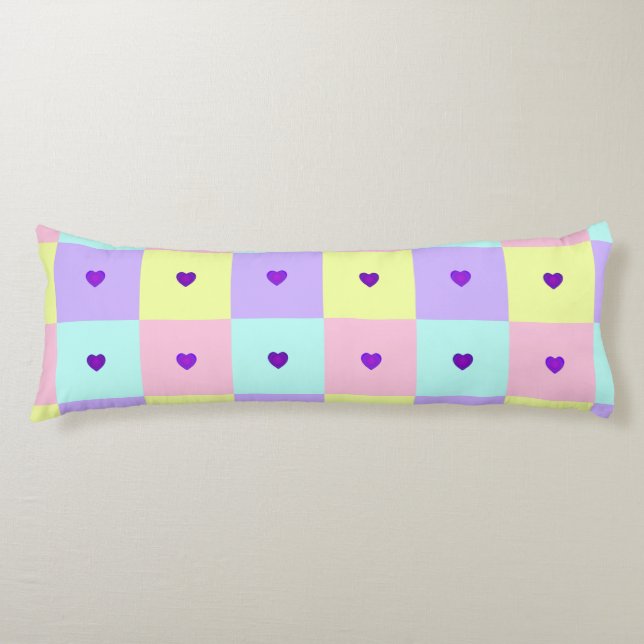 Pastel colours & purple hearts beating body pillow (Front)