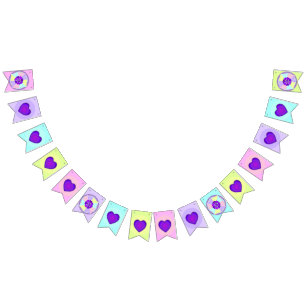 Pastel colours & purple hearts beating bunting flags