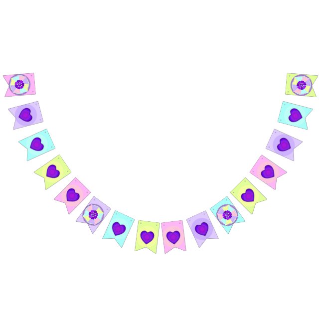 Pastel colours & purple hearts beating bunting flags (All)