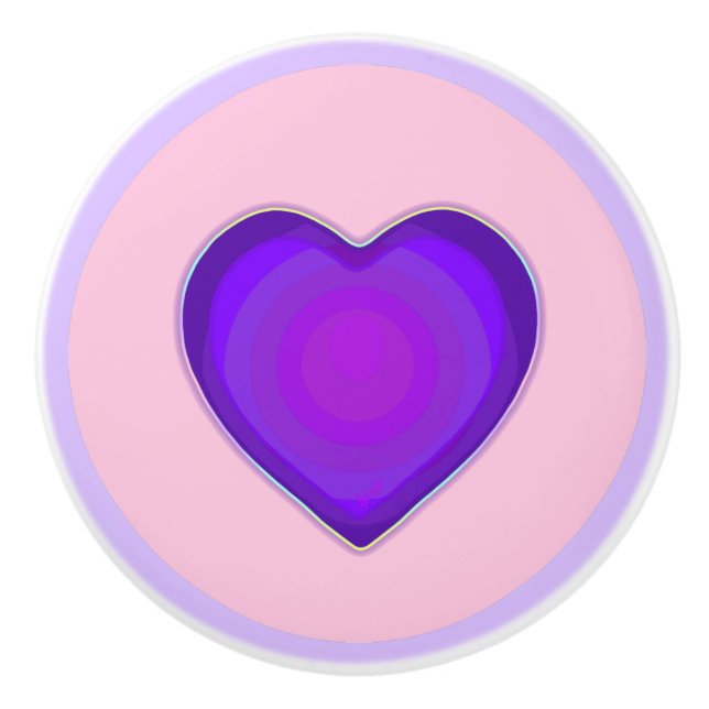 Pastel colours & purple hearts beating ceramic knob (Front)