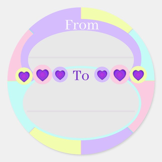 Pastel colours & purple hearts beating classic round sticker (Front)