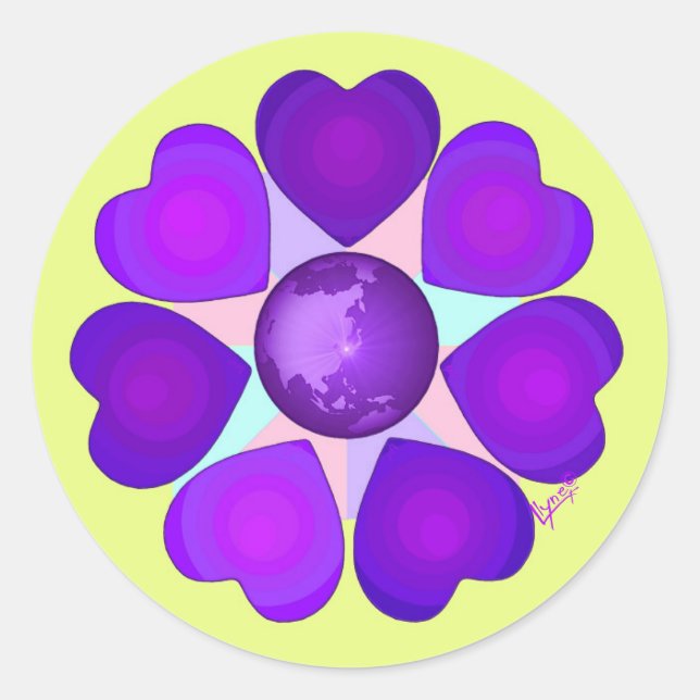 Pastel colours & purple hearts beating classic round sticker (Front)