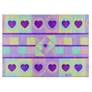 Pastel colours & purple hearts beating cutting board