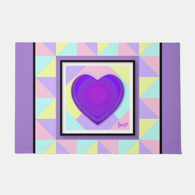Pastel colours & purple hearts beating doormat (Front)
