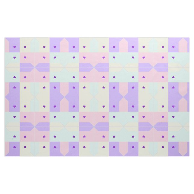 Pastel colours & purple hearts beating fabric (Fat Quarter)