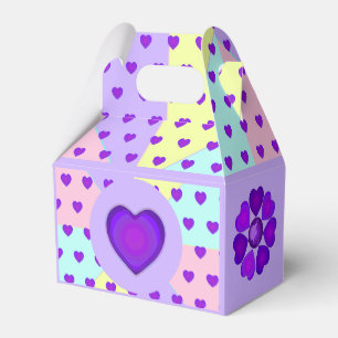 Pastel colours & purple hearts beating favor box