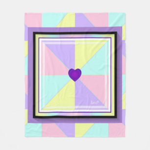 Pastel colours & purple hearts beating fleece blanket