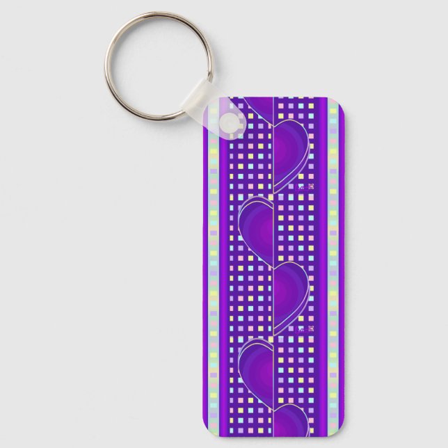 Pastel colours & purple hearts beating keychain (Front)