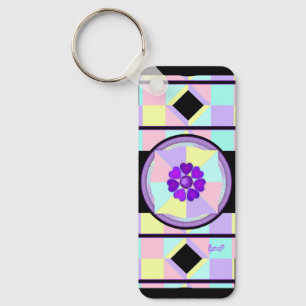 Pastel colours & purple hearts beating keychain