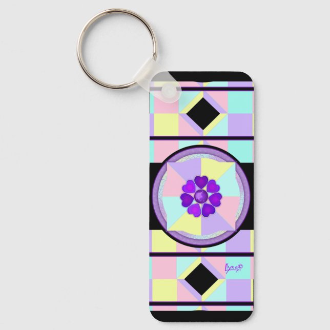 Pastel colours & purple hearts beating keychain (Front)