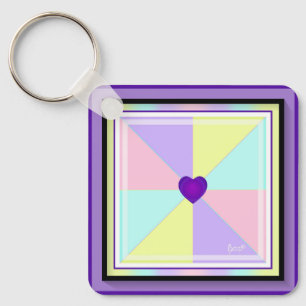 Pastel colours & purple hearts beating keychain
