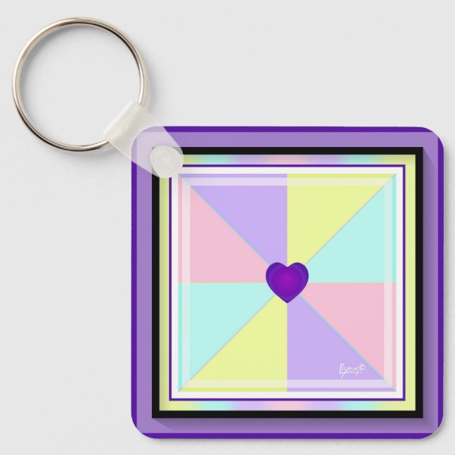 Pastel colours & purple hearts beating keychain (Front)