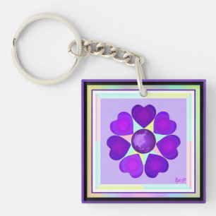 Pastel colours & purple hearts beating keychain