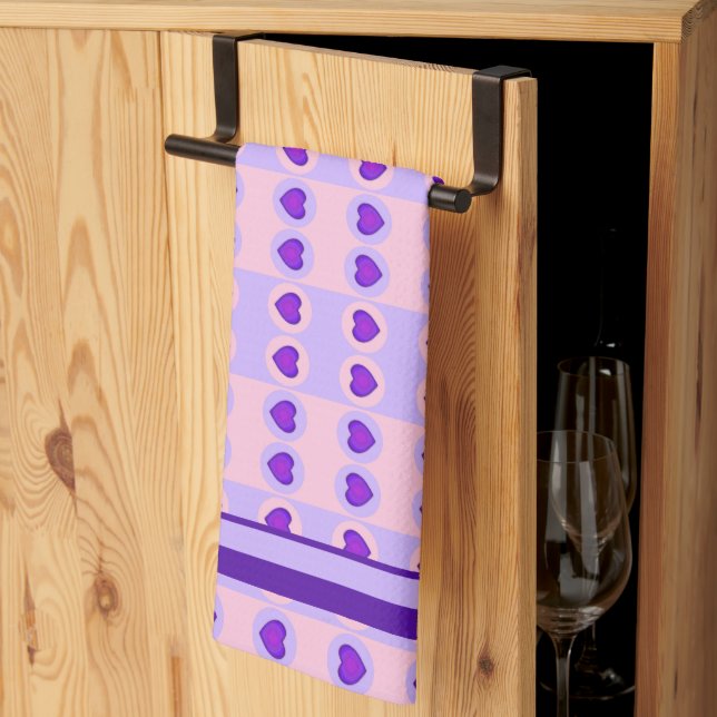 Pastel colours & purple hearts beating kitchen towel (Thirds Fold)